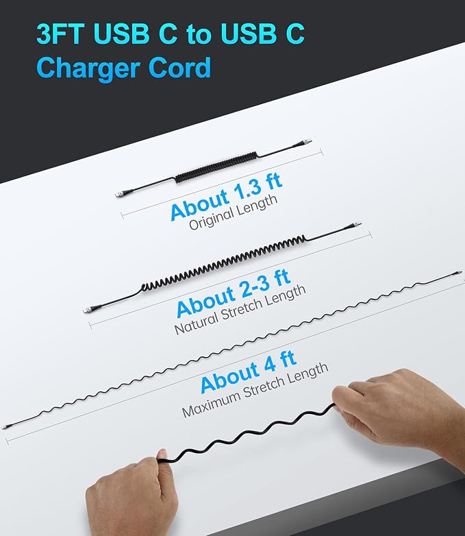 USB C Cable 3A Fast Charging 5FT Coiled USBC to USBC Charger Cable