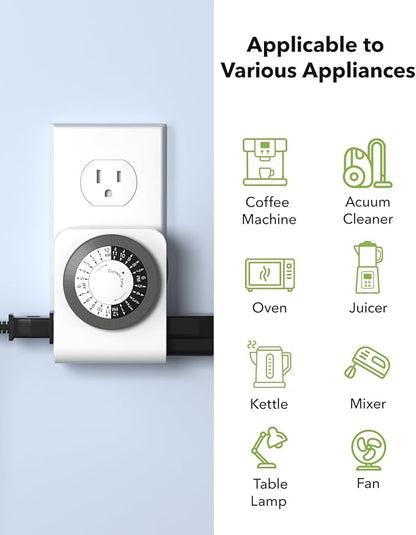 BN-LINK Timer Outlet with 2 Grounded Outlets, Mechanical Light Timers
