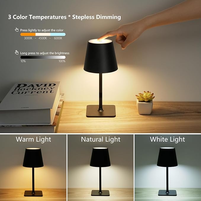 Cordless Table Lamp Rechargeable Lamps: 6000mAh Battery Operated Table Lamp