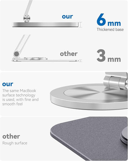 360 Rotating Phone Stand for Desk, Dual-Adjustable Foldable Aluminum Desktop
