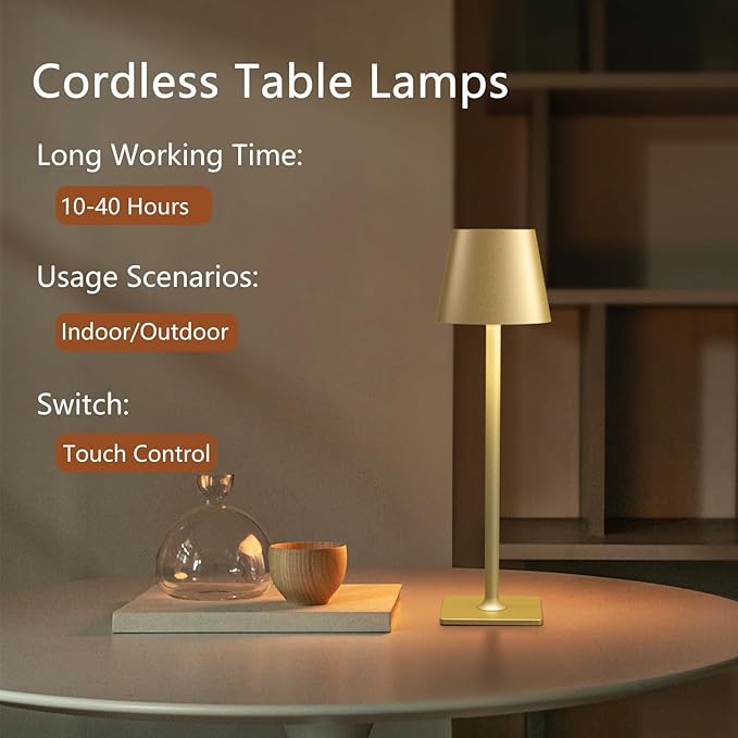 2 Pack Rechargeable Table Lamps, Outdoor Table Lights, Waterproof, Portable
