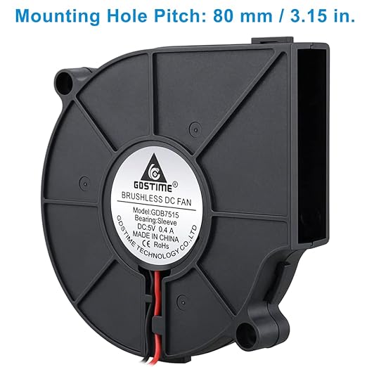 GDSTIME 75mm USB Fan, 75mm x 15mm Blower Fan, 5V DC Brushless Cooling Fan