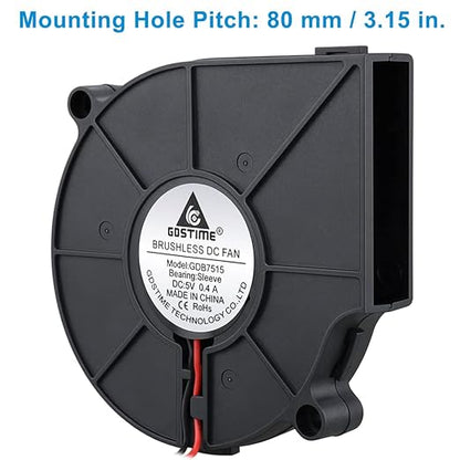 GDSTIME 75mm USB Fan, 75mm x 15mm Blower Fan, 5V DC Brushless Cooling Fan