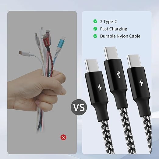 Multi Charging Cable, USB C Splitter Cable, 3 in 1 Fast Charging Cord