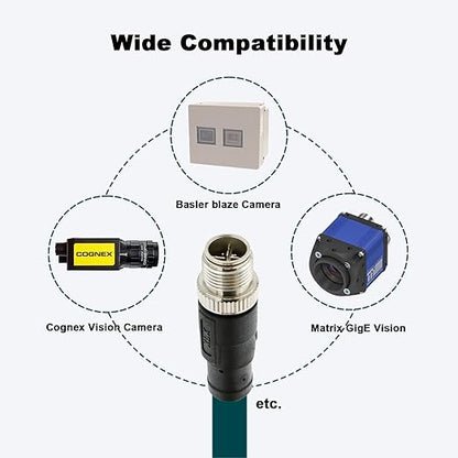 Alvin's Cables M12 8 Pin X Code to RJ45 Industrial Ethernet Cable