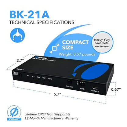 OREI 8K HDMI 2.1 Switch 4K@120hz Switcher 2 in 1 Out,