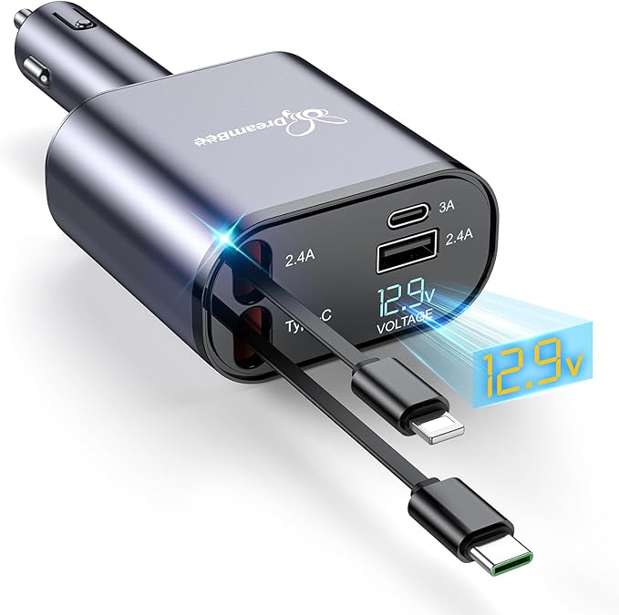 DreamBee Retractable Car Charger, 66W 4 in 1 Super Fast Charge Car Phone Charger