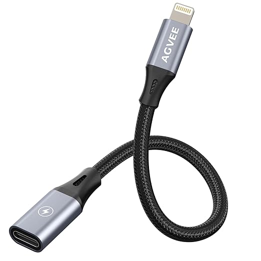 AGVEE 2 Pack 4 inch USB-C Female to Lightning Male Adapter, 30W Fast Charging