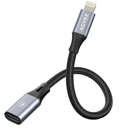 AGVEE 2 Pack 4 inch USB-C Female to Lightning Male Adapter, 30W Fast Charging