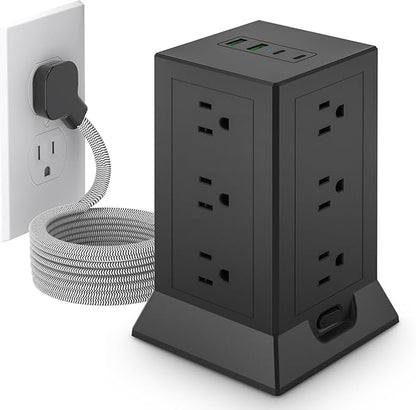 Power Strip Tower with Multiple Outlets, 10 Ft Extension Cord Flat Plug with 12