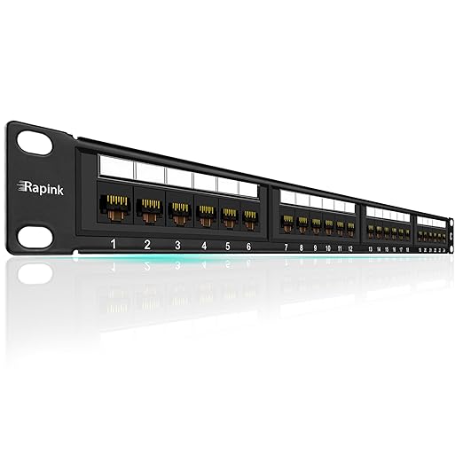 Rapink Patch Panel 24 Port Cat6 10G Support, Network Panel UTP 19-Inch