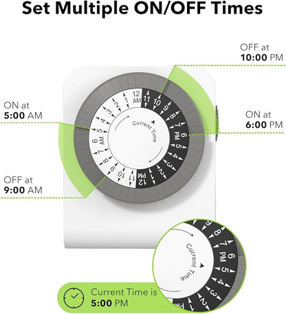 BN-LINK Timer Outlet with 2 Grounded Outlets, Mechanical Light Timers