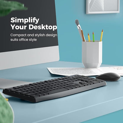 Wireless Keyboard and Mouse Combo, Lovaky 2.4G Full-Sized Ergonomic Keyboard
