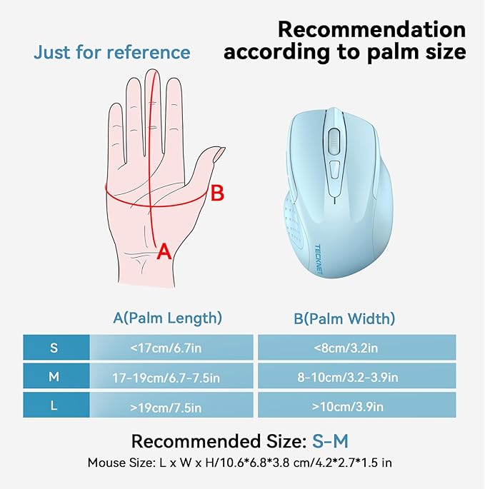 TECKNET Wireless Mouse Rechargeable 4800 DPI Silent USB A & Bluetooth Mouse 6