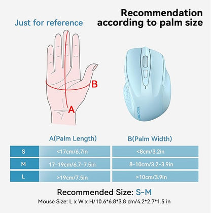 TECKNET Wireless Mouse Rechargeable 4800 DPI Silent USB A & Bluetooth Mouse 6