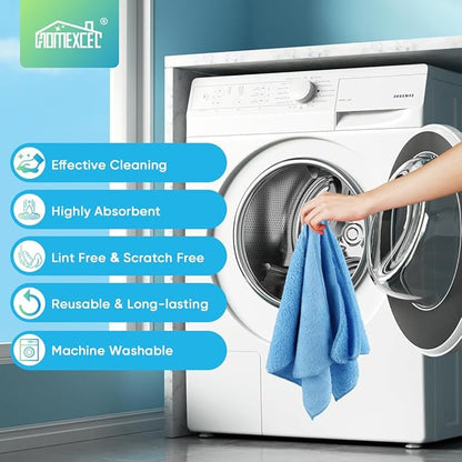 HOMEXCEL Blue Microfiber Cleaning Cloth, 12 Pack Premium Microfiber Towels