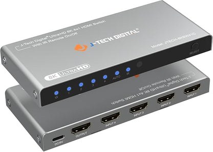 J-Tech Digital HDMI Switch 4K 120hz, 2.1 Switch 4 in 1 Out, 8K 60Hz 1080P 240Hz