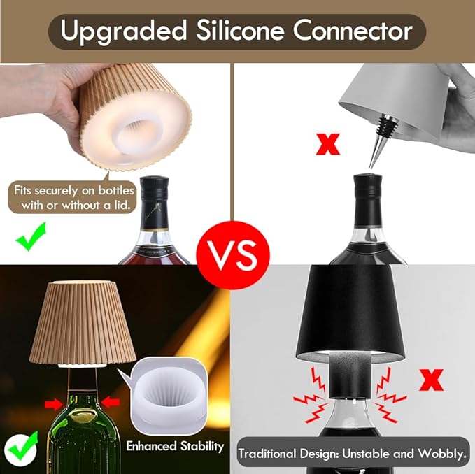 WILIT 2 Pack Wireless Bottle Lamp Shades