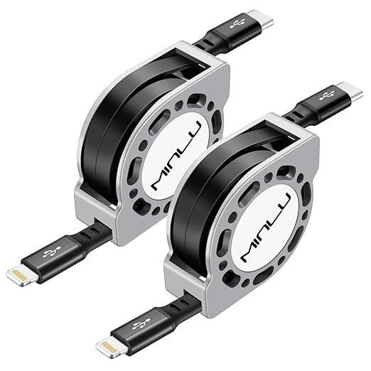 MINLU USB Type C to Lightning Cable 4Ft 2Pack, Retractable iPhone Charger Fast