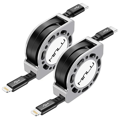 MINLU USB Type C to Lightning Cable 4Ft 2Pack, Retractable iPhone Charger Fast