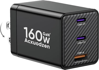 USB C Charger Block 160W, 3-Port GaN Super Fast Charger, Dual 65W Type C
