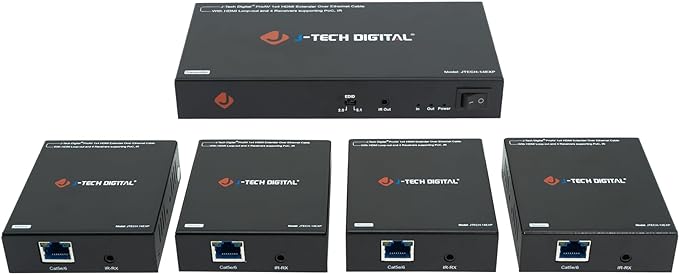 J-Tech Digital HDMI Extender Splitter 1x4 Over Single Cat5e/6 Ethernet Cable Up