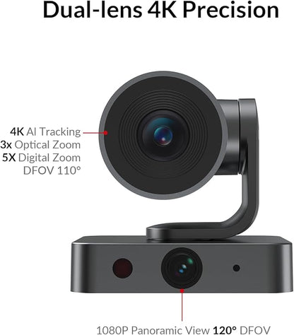 4K Conference Room Camera System, AI Auto-Tracking PTZ Camera 3x Optical/5x