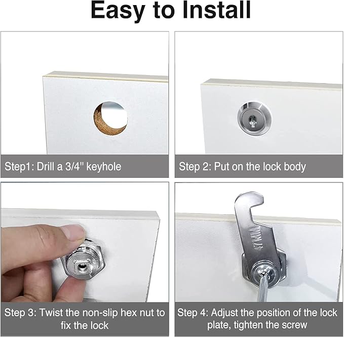 Cabinet Cam Locks Keyed Alike, 5/8'' Fits on 3/8'' Max Door Thickness, Secure