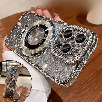Magnetic Kickstand Case for iPhone 15 14 13 12 Pro Max Sparkling Diamond Cover