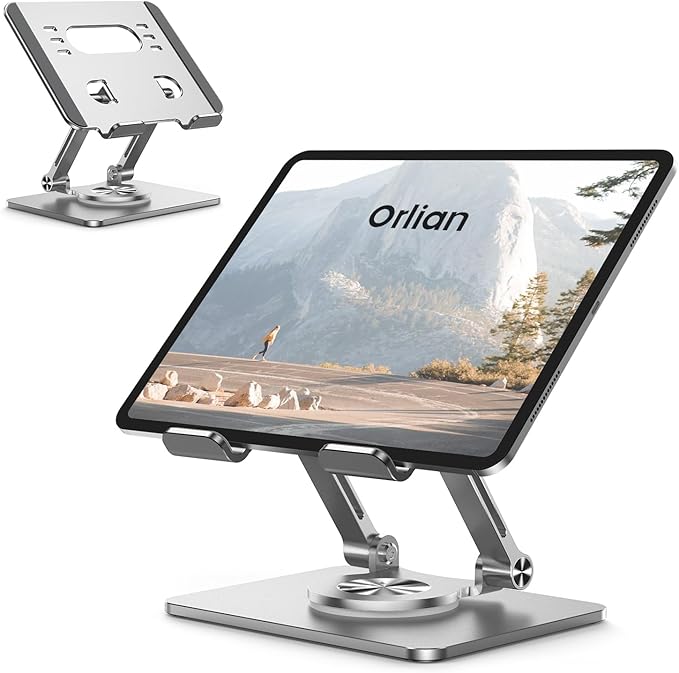 Tablet Stand Holder with Thickened 360°Rotating Base Dual Rod Adjustable