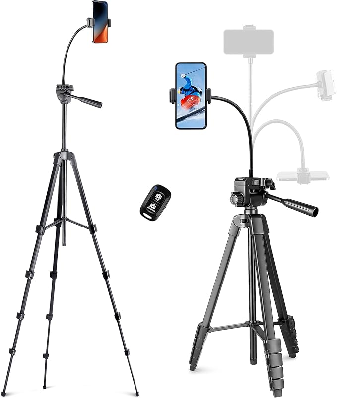 Aureday Phone Tripod, Wireless Remote and Phone Holder, Extendable Cell