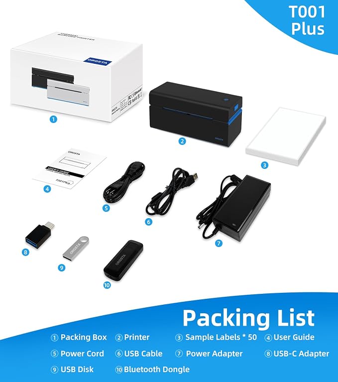 ORGSTA Bluetooth Thermal Shipping Label Printer T001-Plus Wireless 4x6 Shipping