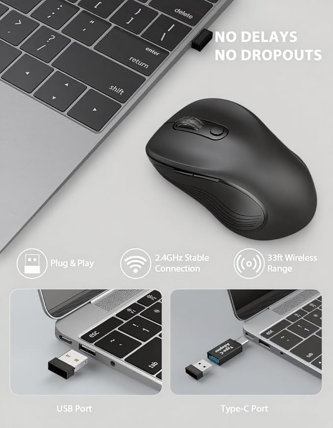 Trueque Wireless Mouse for Laptop, 2.4GHz Ergonomic Computer Mouse