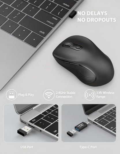 Trueque Wireless Mouse for Laptop, 2.4GHz Ergonomic Computer Mouse