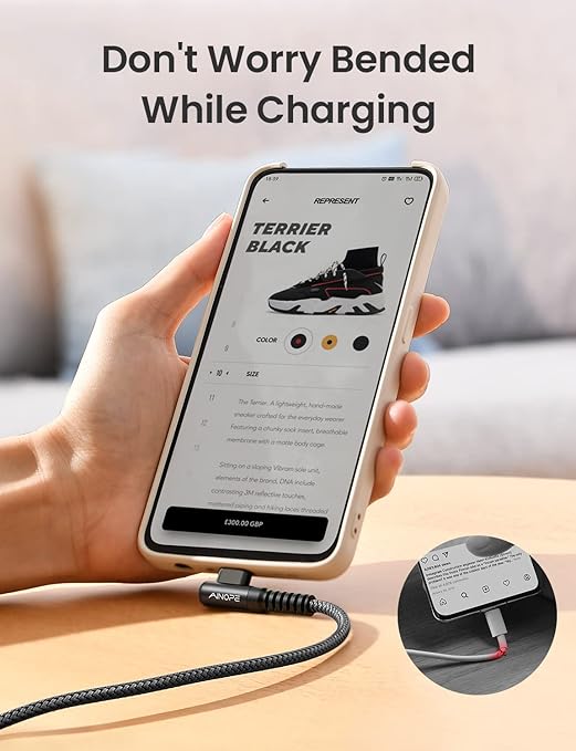 AINOPE 2-Pack Type C Charging Cable 3.1A Fast Charge, Right Angle USB C Cable