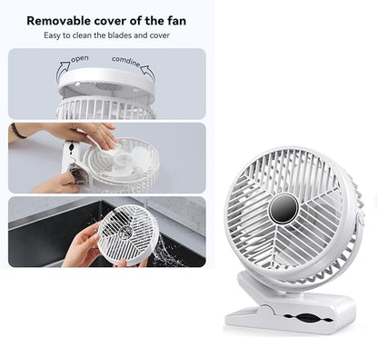 Portable Clip-on Fan 10000mAh Rechargeable Battery Powered – 3-Speed Quiet Desk