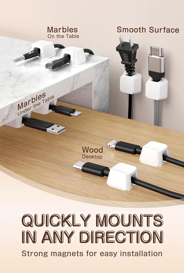 Maveek Magnetic Cable Clips, 5 Pack Square Cord Organizer