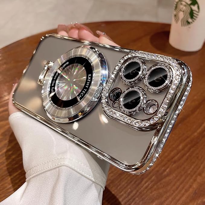 Magnetic Kickstand Case for iPhone 15 14 13 12 Pro Max Sparkling Diamond Cover
