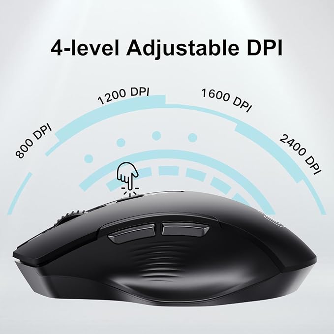 Wireless Mouse, Upgraded 2.4GHz Rechargeable Ergonomic Computer Mouse, 4 Levels