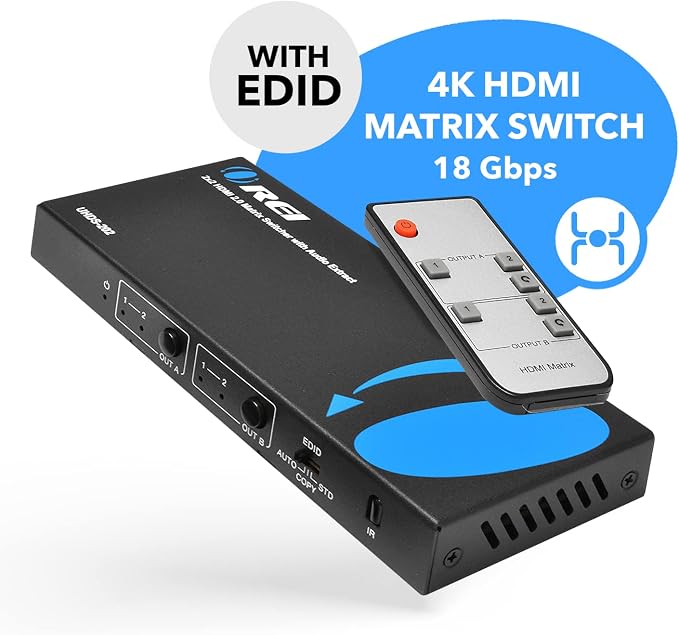 OREI 4K HDMI Matrix Switch 2 X 2, Switcher 18G UltraHD Supports Upto 4K @ 60Hz