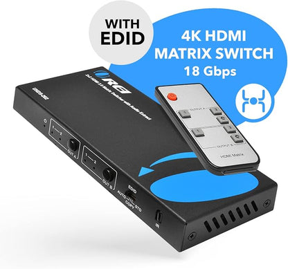 OREI 4K HDMI Matrix Switch 2 X 2, Switcher 18G UltraHD Supports Upto 4K @ 60Hz