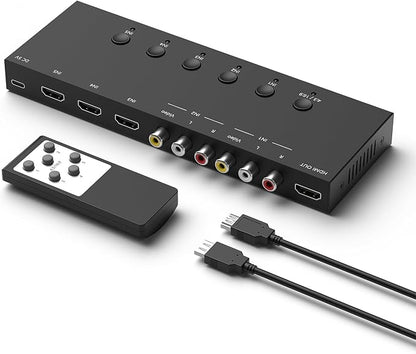 Y.D.F 3 Way HDMI 2.0 Switcher + 2 RCA to HDMI Converter 2 Way AV Composite CVBS