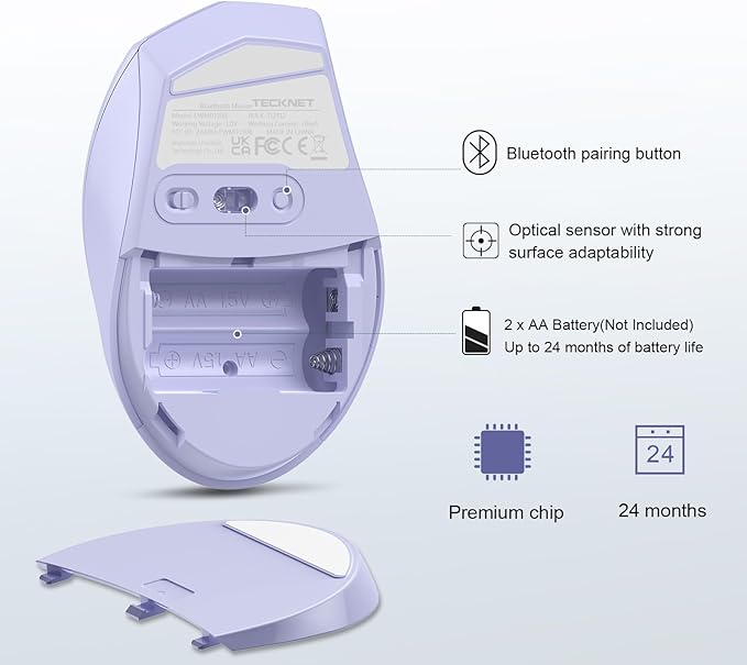 TECKNET Bluetooth Mouse, 4800 DPI Wireless Mouse, 2-Year Battery 6 Adjustable