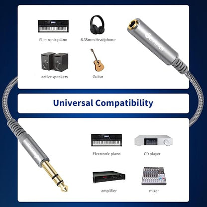 Devinal 1/4 inch Headphone Extension Cable, 6.35mm TRS Male to Female Stereo