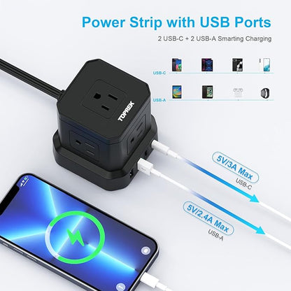 Power Strip with USB, USB C Power Strip with 5 Outlets, 2 USB-C & 2 USB-A