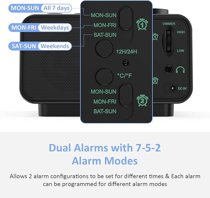 uscce Digital Dual Alarm Clock Radio