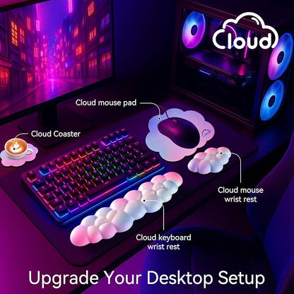 Cloud Wrist Rest for Computer Keyboard, 4-in-1 Memory Foam Leather Cloud