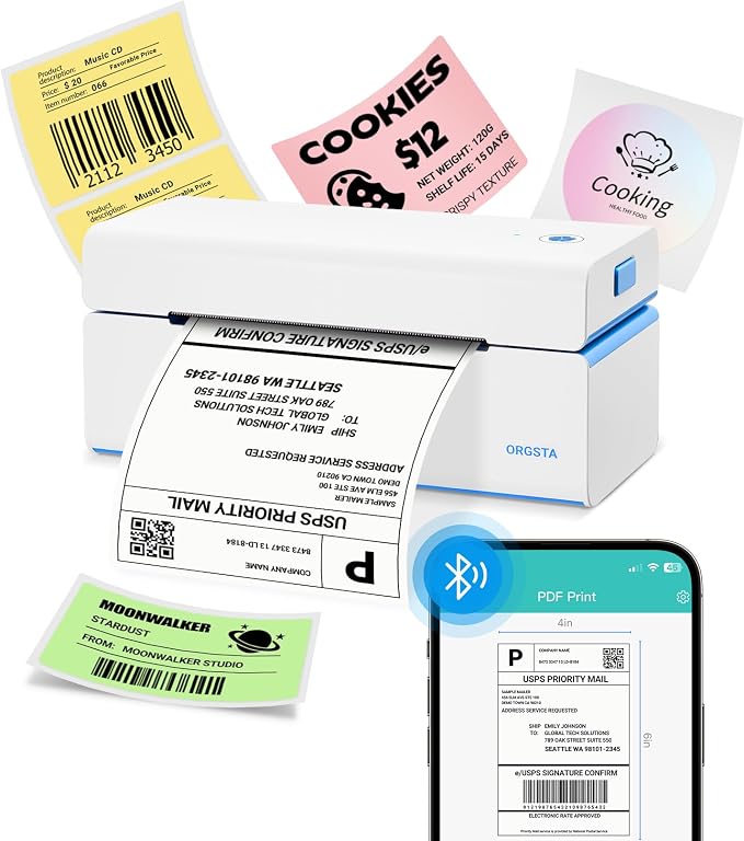 ORGSTA Bluetooth Thermal Shipping Label Printer T001-Plus Wireless 4x6 Shipping