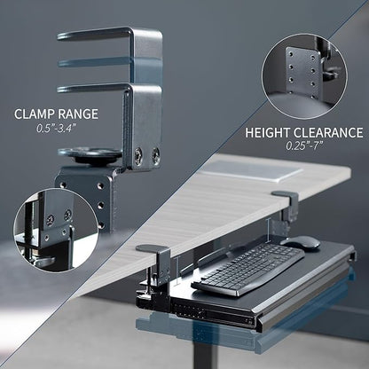 VIVO Large Height Adjustable Clamp-on Keyboard Tray, Extra Sturdy Pull Out