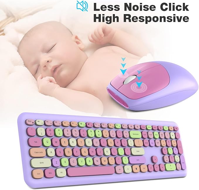 KNOWSQT Wireless Keyboard and Mouse Combo, Pale Purple Full-Sized 2.4G Silent
